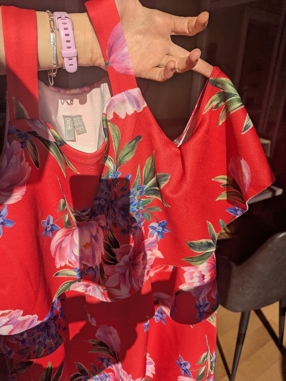 Red Floral Ruffle Summer Dress - Picture 2 of 6